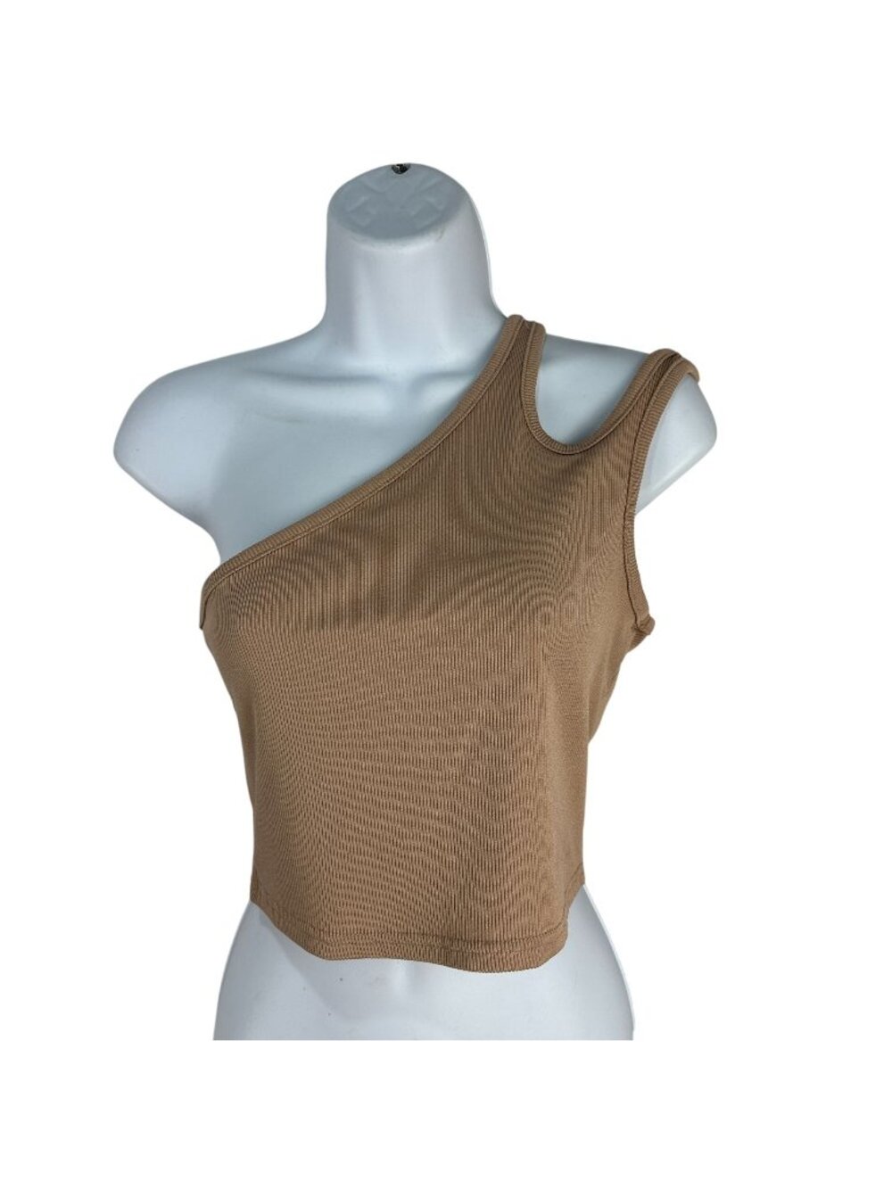 One Shoulder Ribbed Tank Top Women S Brown Slim Fit Cotton Blend Crop Top